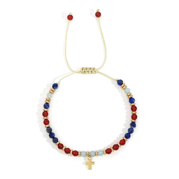 Women's Hand-woven Cross Natural Semi-precious Stone Bracelet