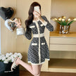 Women's French Round Neck Waist Trimming Classic Style Knitted Dress