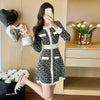 Women's French Round Neck Waist Trimming Classic Style Knitted Dress