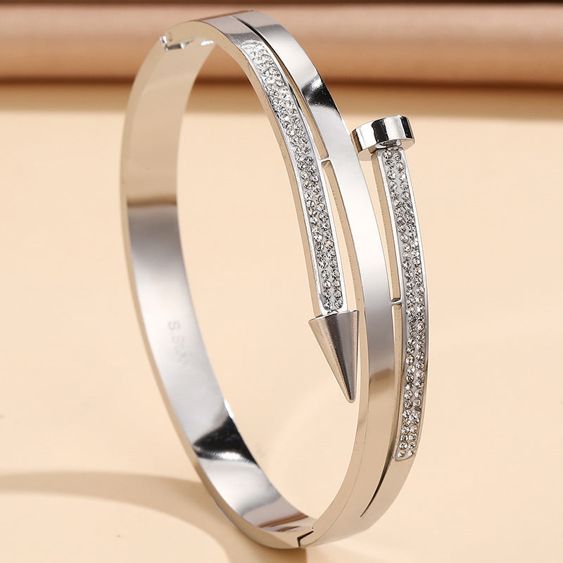 Stainless Steel Nail Rhinestone Bracelet