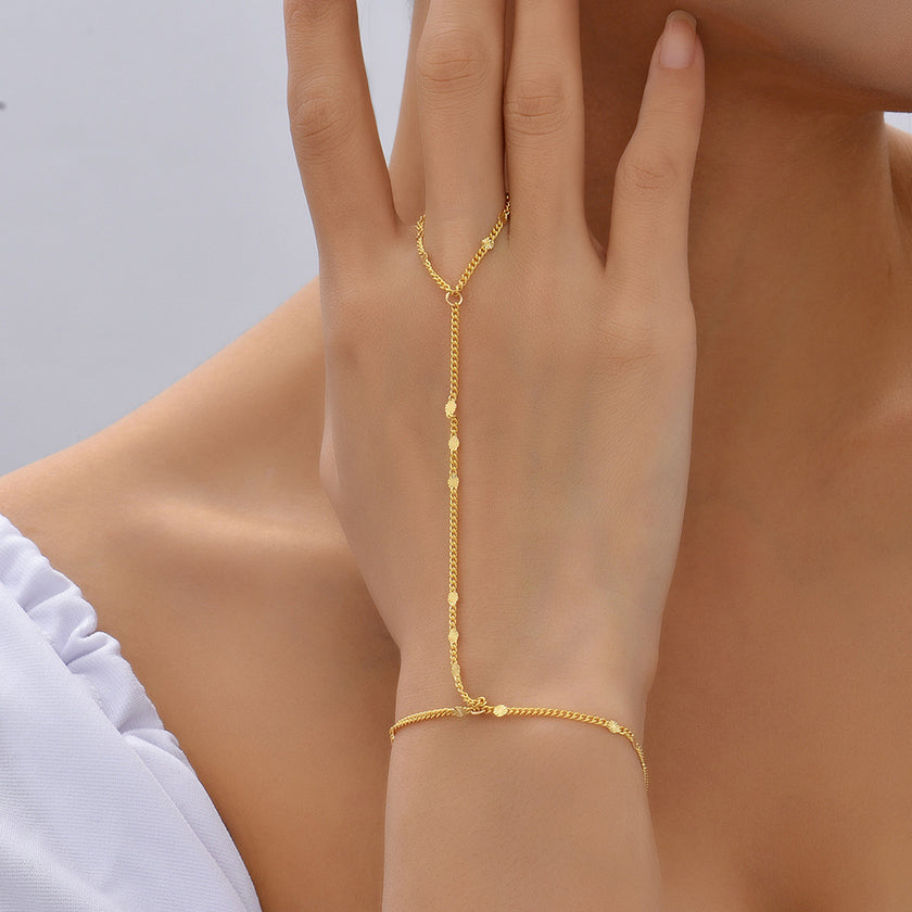 Small Beads Wafer Chain Ring Mitten-type Bracelet