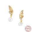 S925 Sterling Silver Pearl Butterfly Wings Earrings