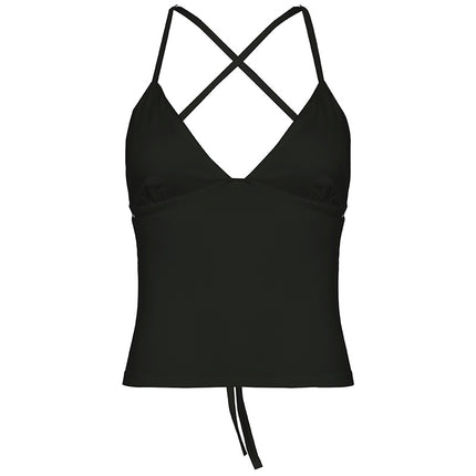 Solid Color And V-neck Hollow Out Strap Short Exercise Skirt Suit