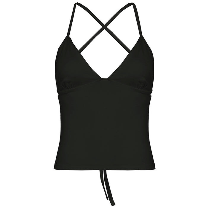 Solid Color And V-neck Hollow Out Strap Short Exercise Skirt Suit