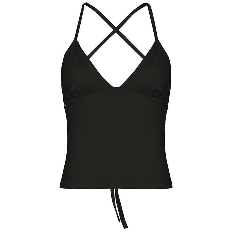 Solid Color And V-neck Hollow Out Strap Short Exercise Skirt Suit