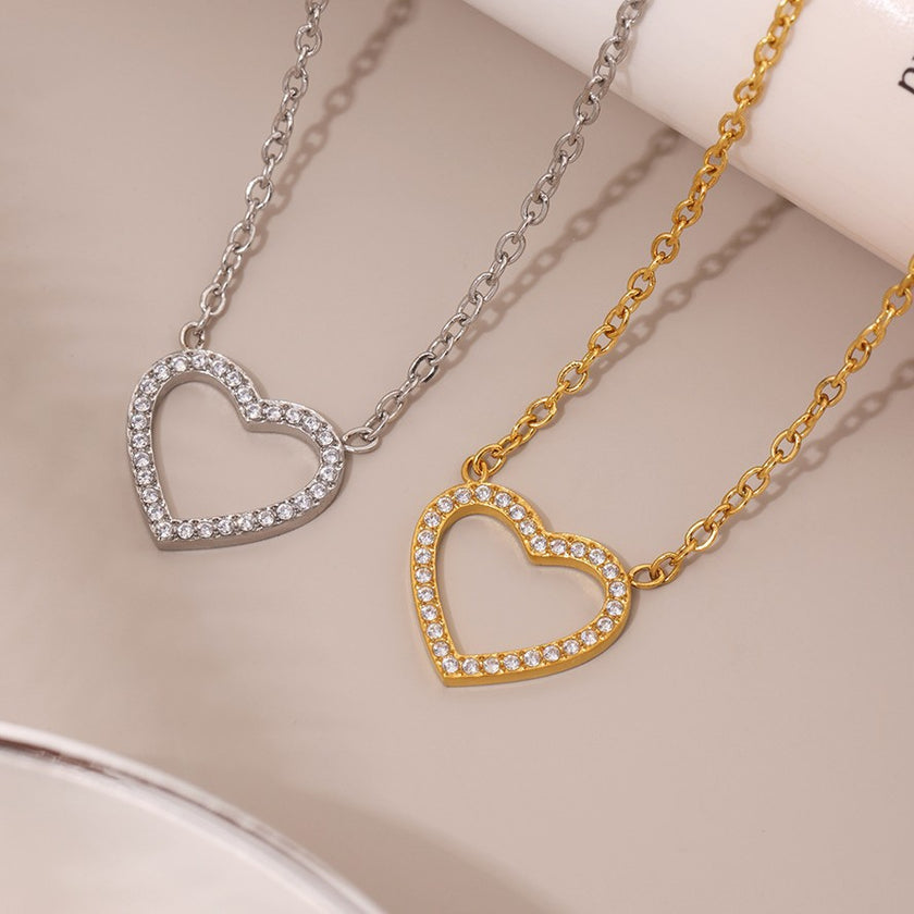 Stainless Steel Fully Jeweled Loving Heart Zircon Non-fading Texture Bracelet For Women