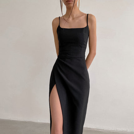 Square Collar Sleeveless Suspender Skirt Slim Fit Long Dress Slimming Women