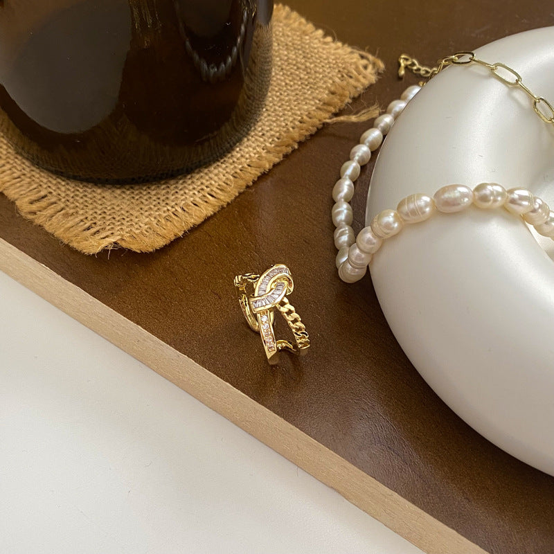 Zircon Full Diamond Knot Chain Strip Index Finger Ring For Women