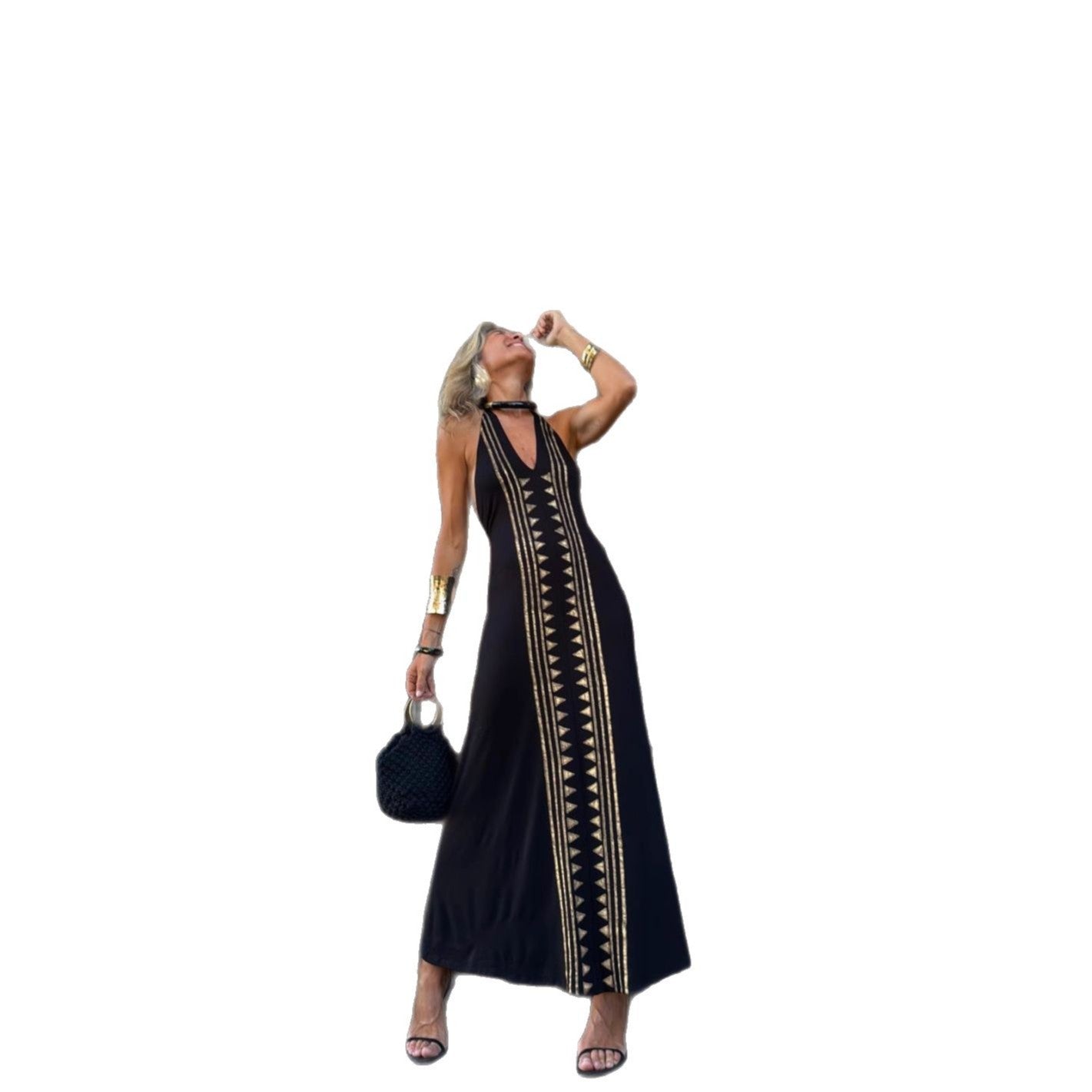 European And American Sleeveless Sling Neck Backless Dress Women