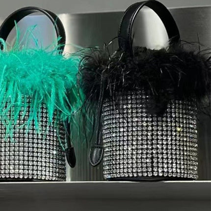 Plush Bucket Bag Female Bling Hot Drilling