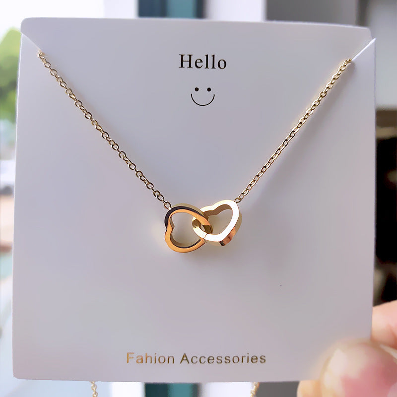 Women's Fashion Simple Double Ring Heart Clavicle Chain