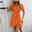 V-neck Short-sleeved Dress Summer Fashion Slim A-line Dresses Beach Clothing For Women