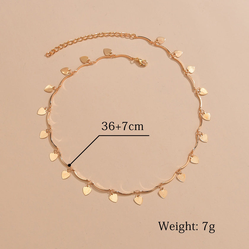 Retro Personality Twin Style Alloy Love Heart Tassel Pendant Gold Chain Adjustable