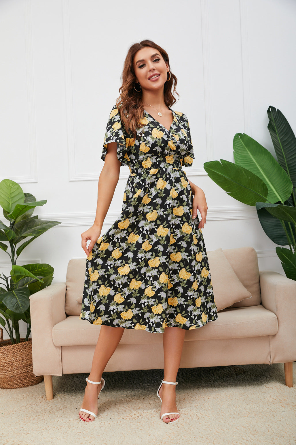 Chiffon Printed Dress Sexy Backless Beach Skirt Bohemian Dress