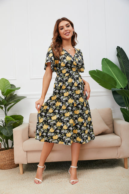Chiffon Printed Dress Sexy Backless Beach Skirt Bohemian Dress