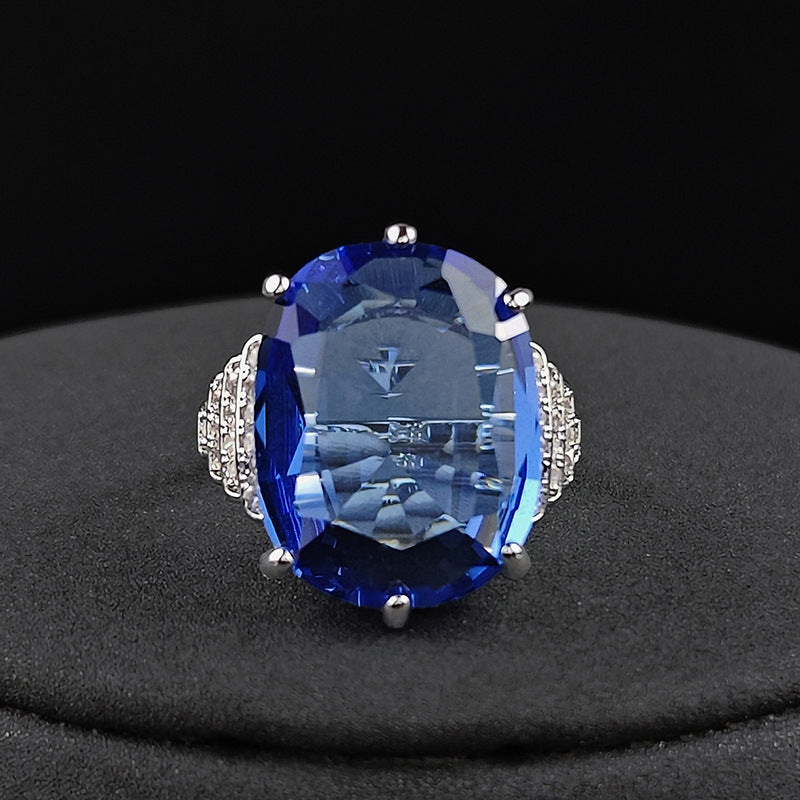Women's Inlaid Sapphire Blue Topaz Ring