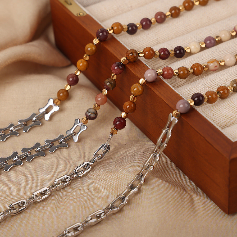 Cool Style Retro Titanium Steel Personalized Beaded Necklace