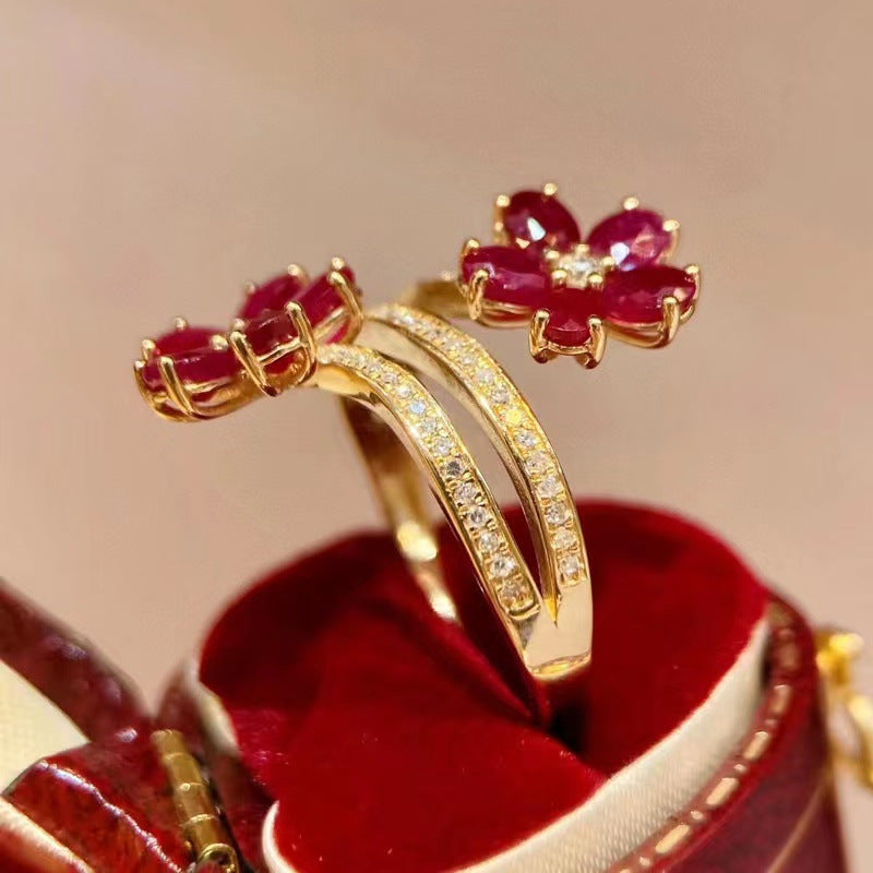 Retro Exquisite High-grade Flower Ruby Ring For Women