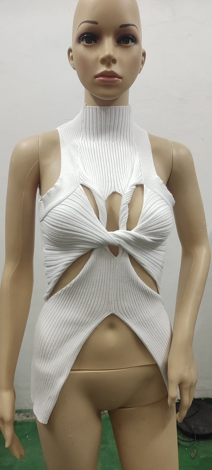 Irregular Sleeveless Hollow-out Twisted Wool Vest For Women