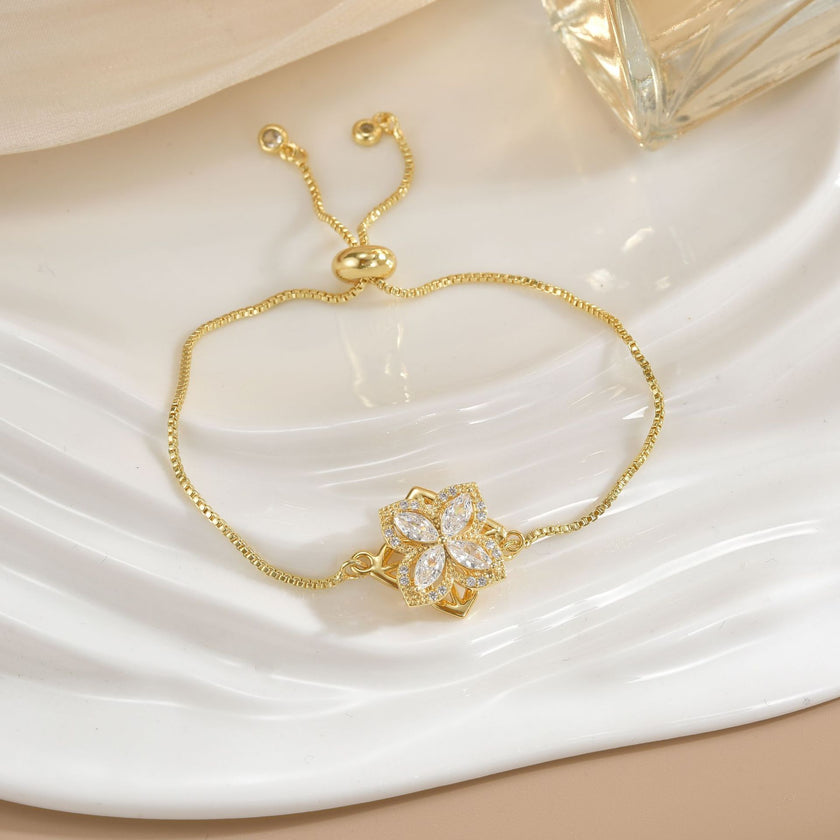 Simple Rotatable Flower Color-preserving Pure Copper Gold-plated Bracelet