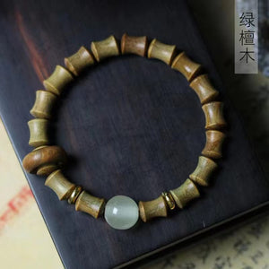 Vintage Single Circle Luminous Natural Green Sandalwood Bamboo Bracelet