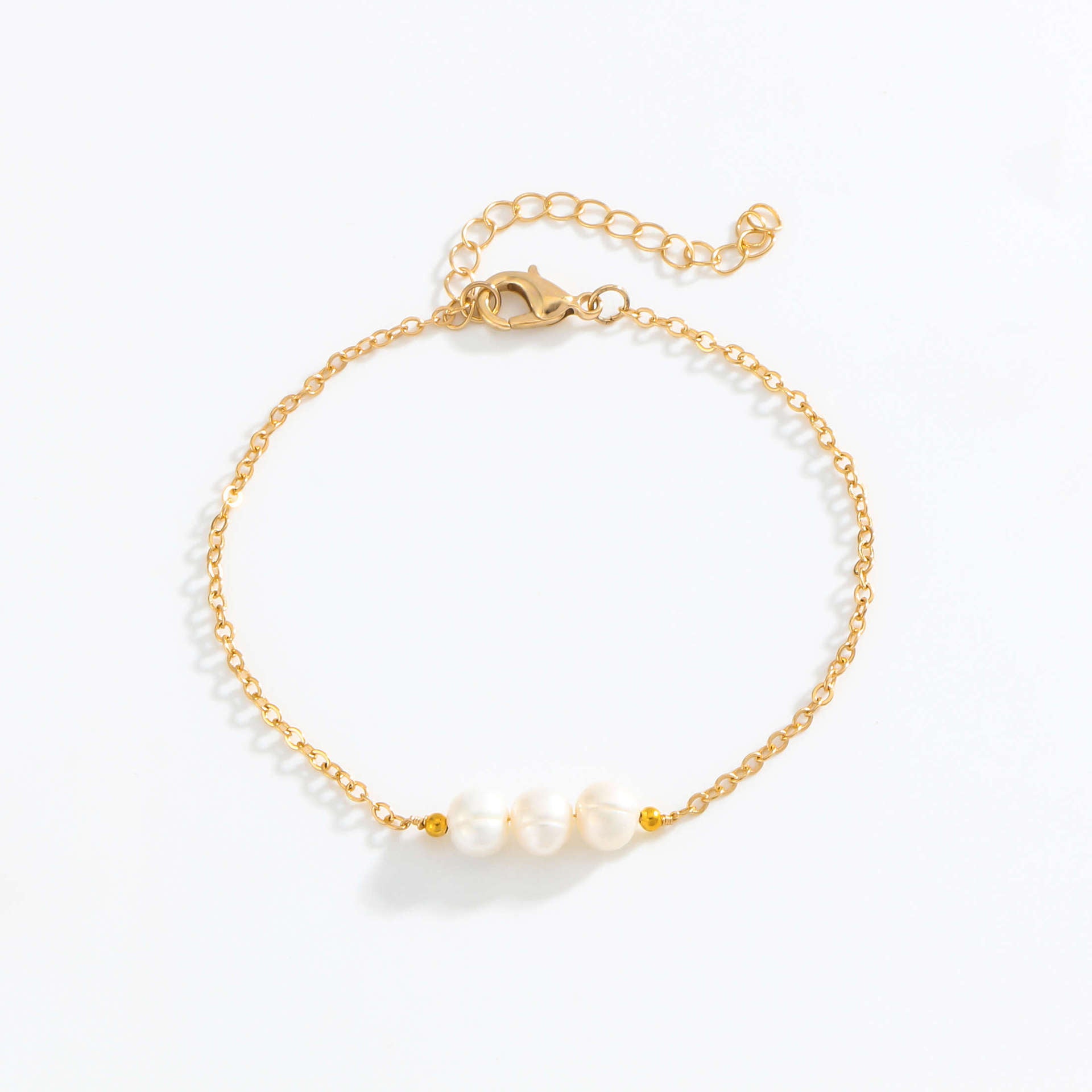 Gold Three Natural Freshwater Pearl Bracelet