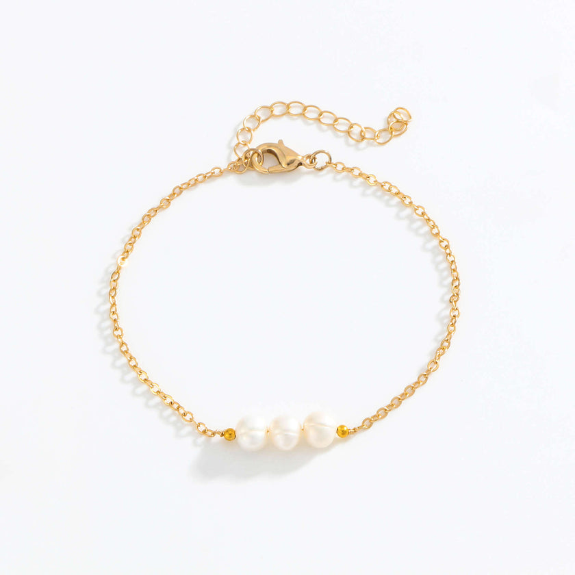 Gold Three Natural Freshwater Pearl Bracelet