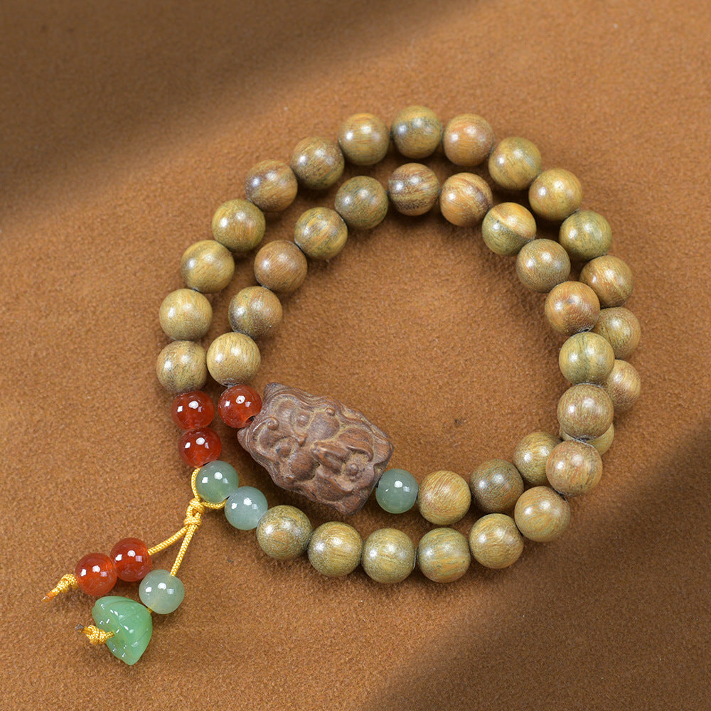 Natural Green Sandalwood Bamboo Double Ring DIY Bracelet