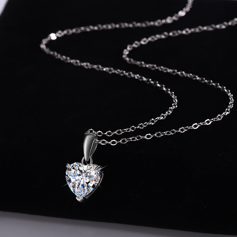 S925 Sterling Silver Moissanite Pendant Heart Necklace
