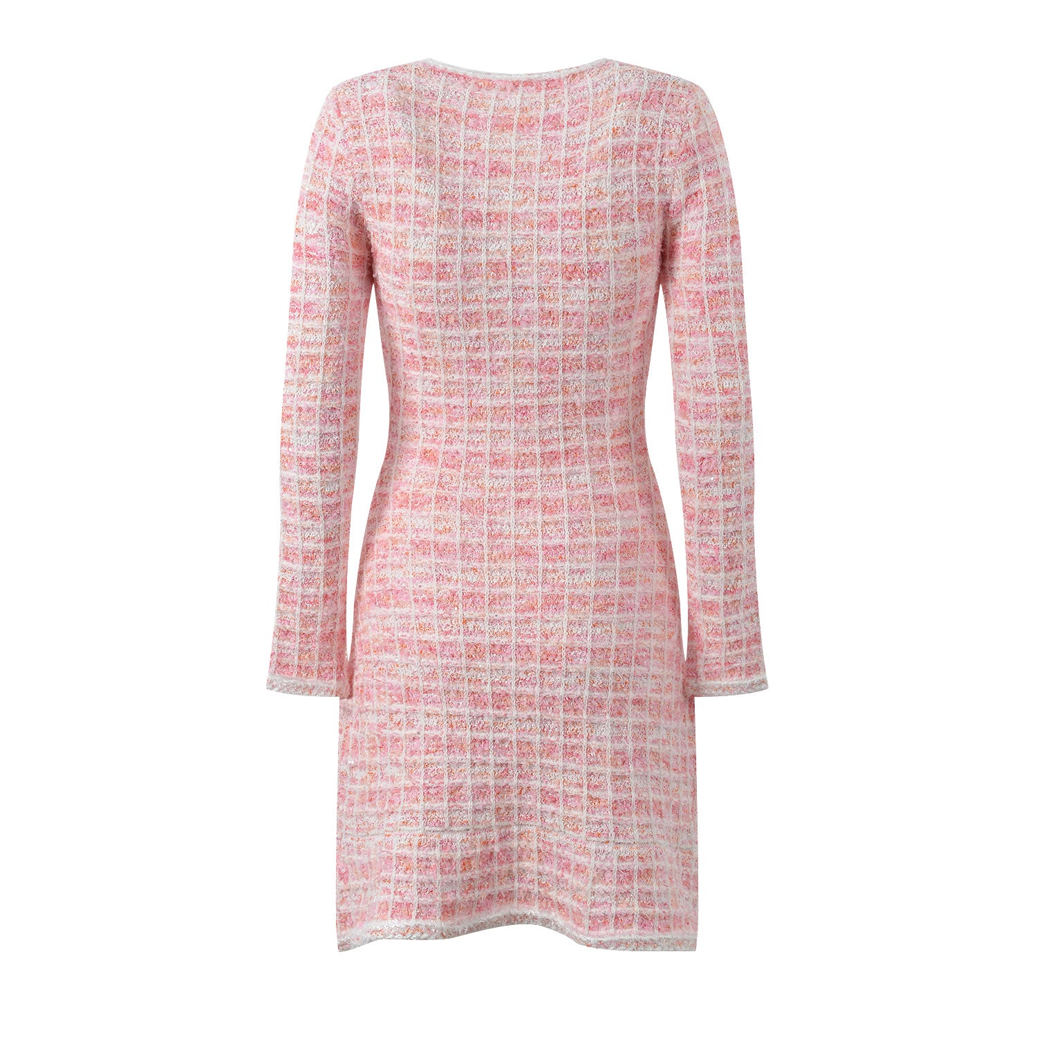 Temperament Cute Youth-looking Plaid Crew Neck Knitted Dress