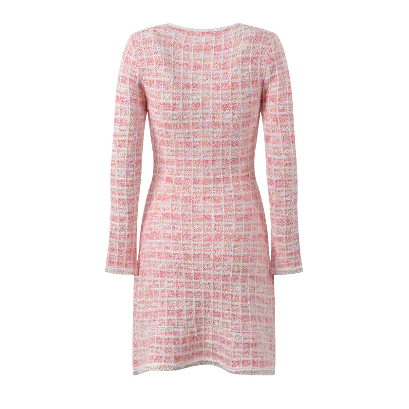 Temperament Cute Youth-looking Plaid Crew Neck Knitted Dress
