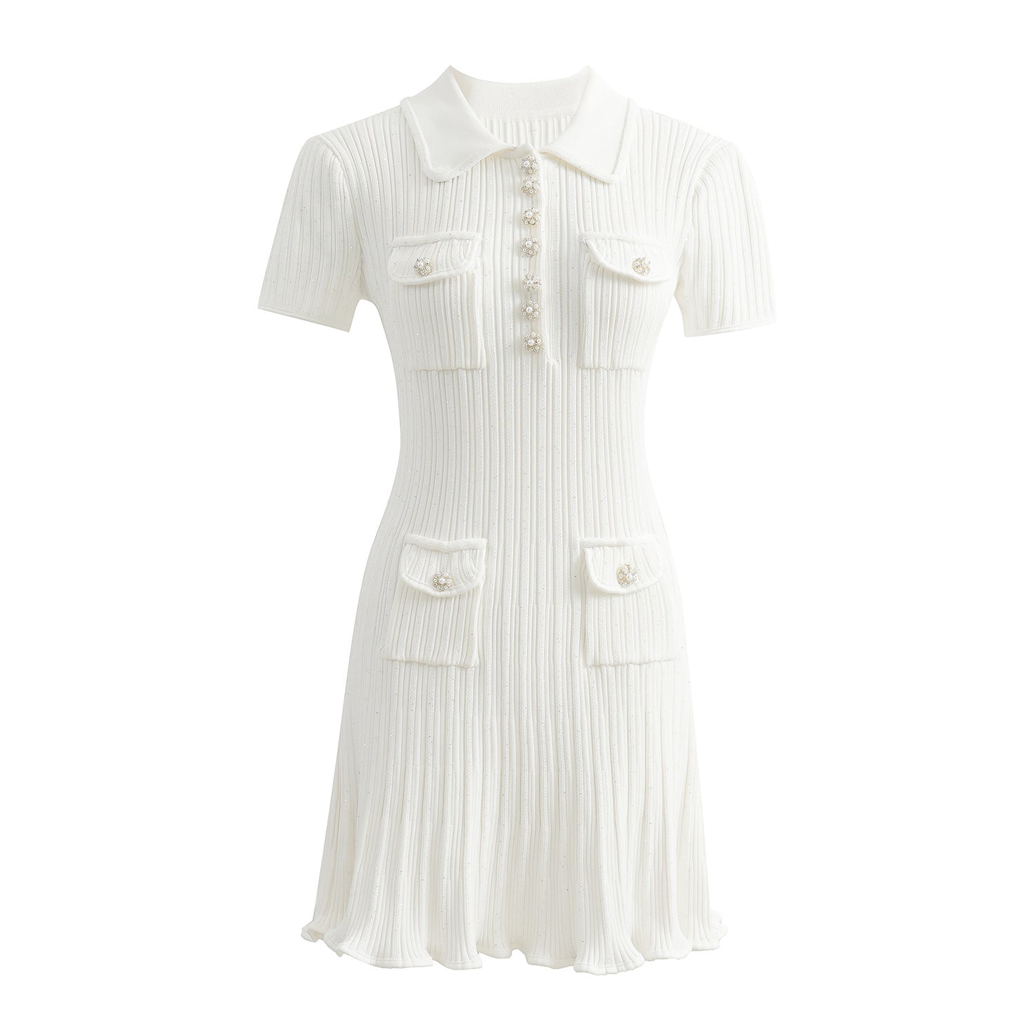 Classic White Classic Style Knitted Dress Waist Women's