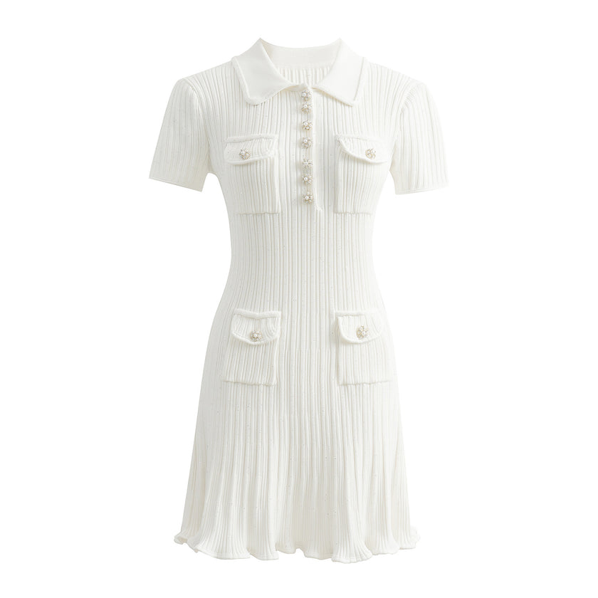 Classic White Classic Style Knitted Dress Waist Women's