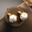 Vintage Brass Inlaid Baroque Pearl Bud Ear Stud And Ring