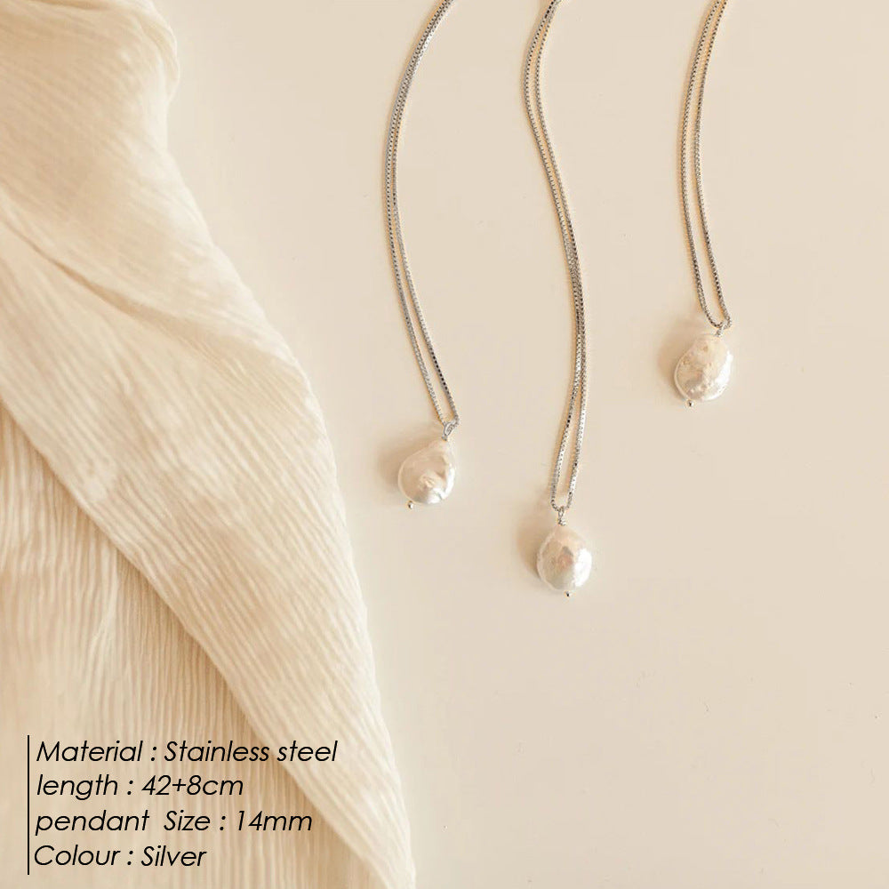 Baroque Freshwater Pearl Necklace Pendant Gold Plated Chain Necklace