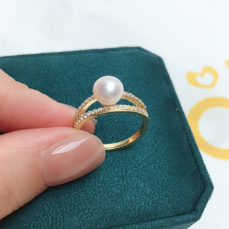 Simple AAA Zircon Natural Freshwater Pearl Ring
