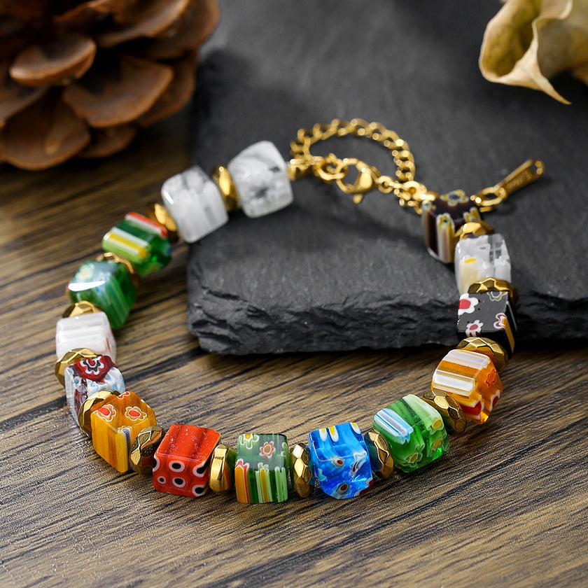 Murano Bouquet Mille-fleurs Glass Bead Unique Crystal Bracelet