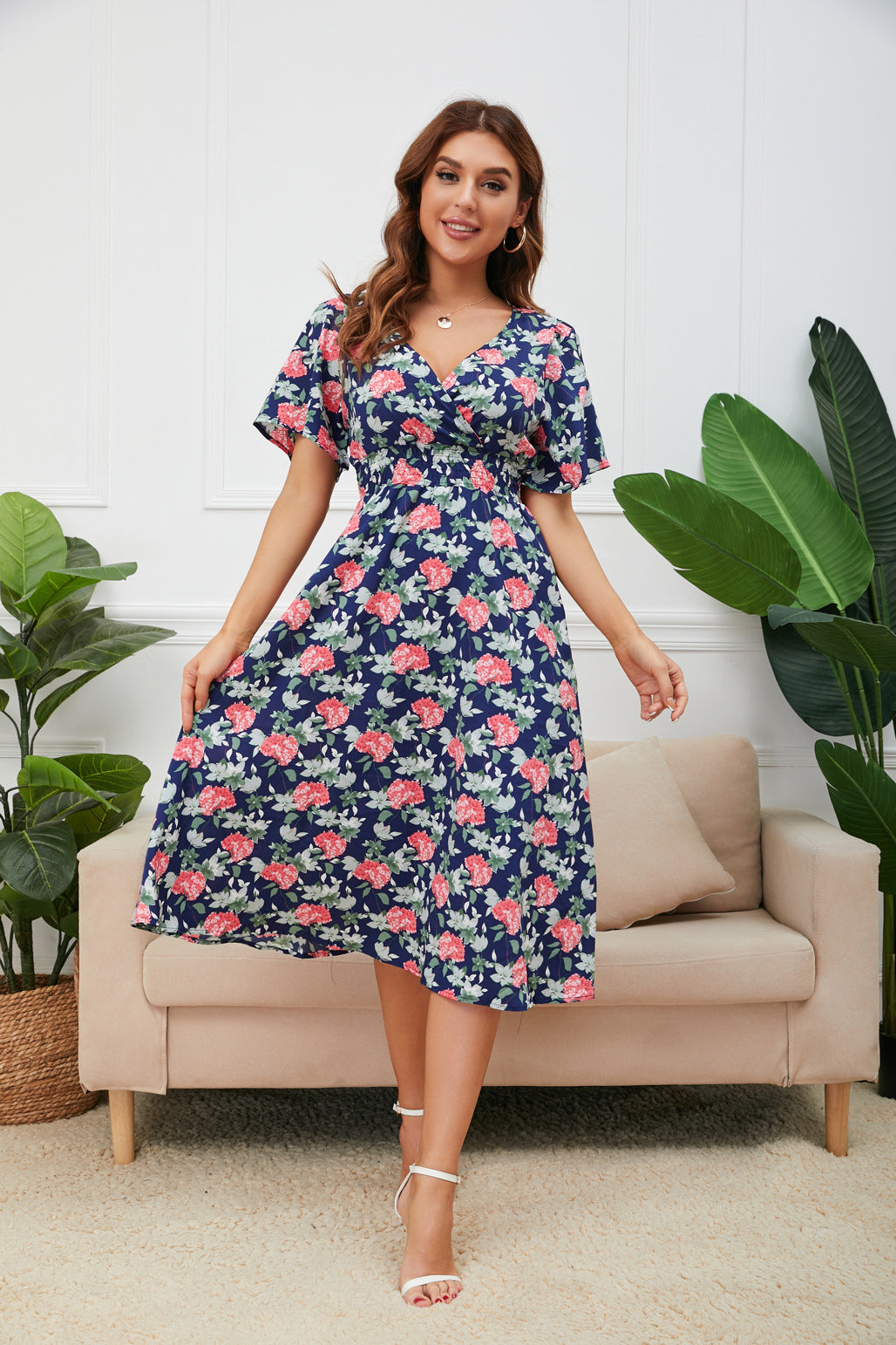 Chiffon Printed Dress Sexy Backless Beach Skirt Bohemian Dress