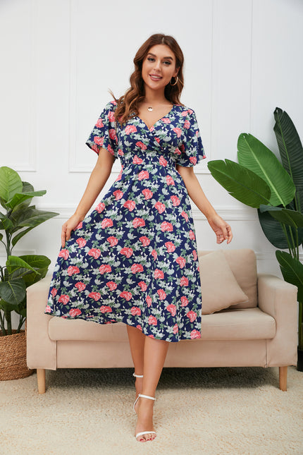 Chiffon Printed Dress Sexy Backless Beach Skirt Bohemian Dress
