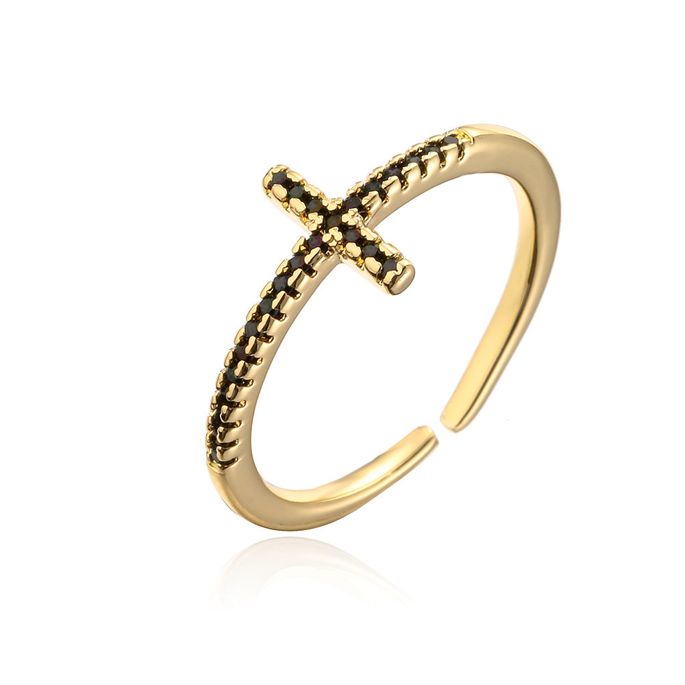 New Copper Plating 18K Gold Micro Inlaid Zircon Drop Oil Geometric Open Ring For Women