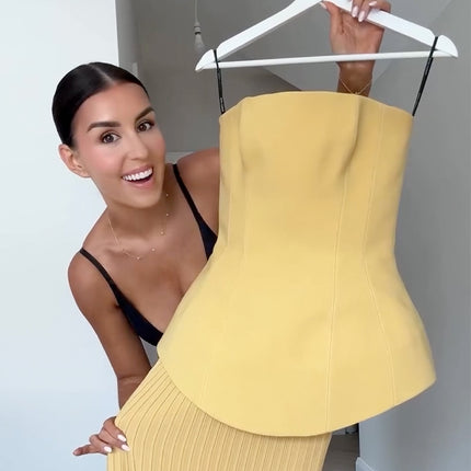 Tube Top High Waist Pleated Skirt Two-piece Set