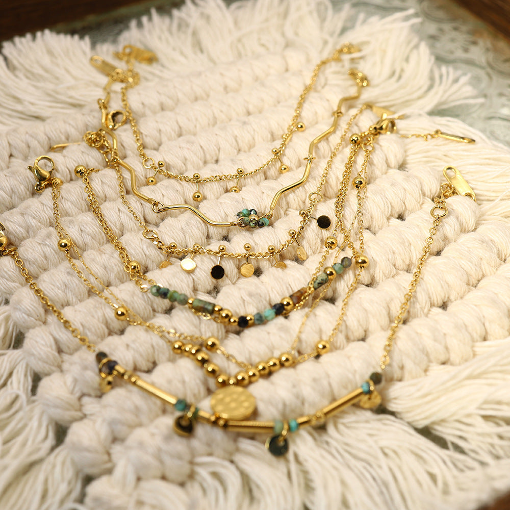 Natural Stone Titanium Steel Bracelet French Retro Twin