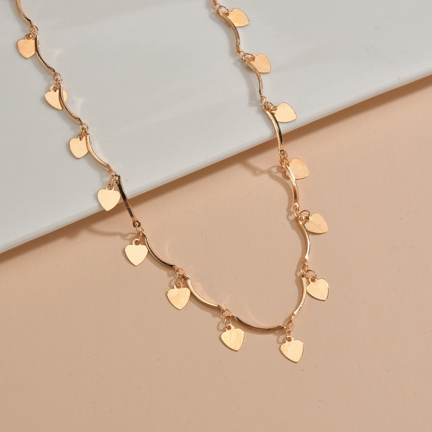 Retro Personality Twin Style Alloy Love Heart Tassel Pendant Gold Chain Adjustable