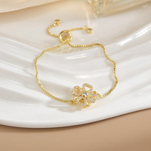 Simple Rotatable Flower Color-preserving Pure Copper Gold-plated Bracelet