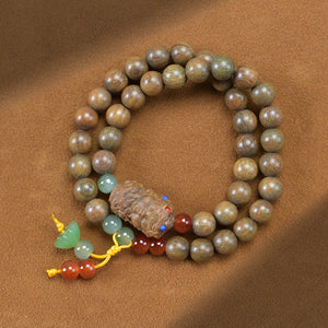 Natural Green Sandalwood Bamboo Double Ring DIY Bracelet