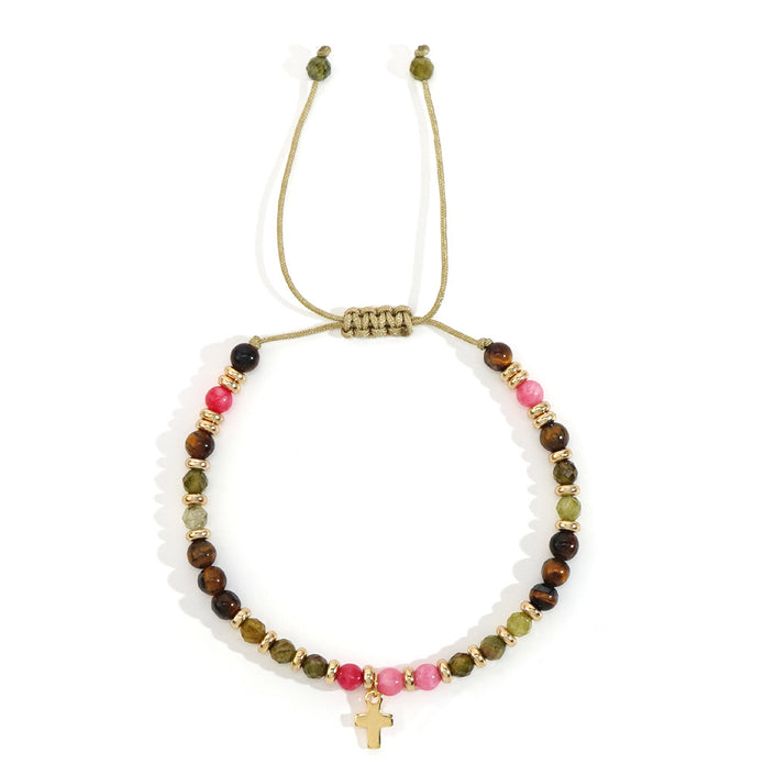 Women's Hand-woven Cross Natural Semi-precious Stone Bracelet