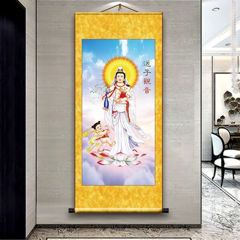 Like Buddha Statue Enshrine Silk Cloth Scroll Decorative Painting