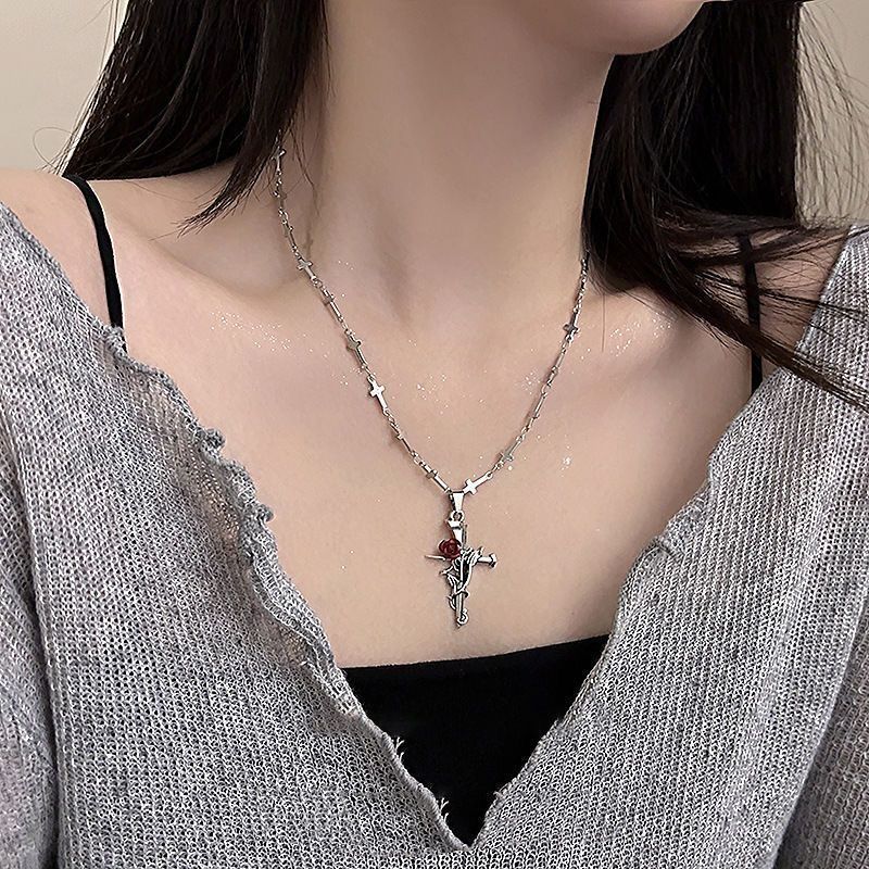 Sweet Cool Cross Red Gothic Necklace Retro Dark