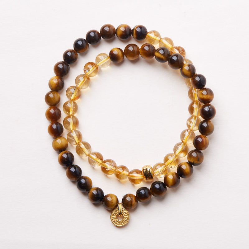National Style Women's Natural Bodhi Tigereye Blue Crystal High-grade Bracelet