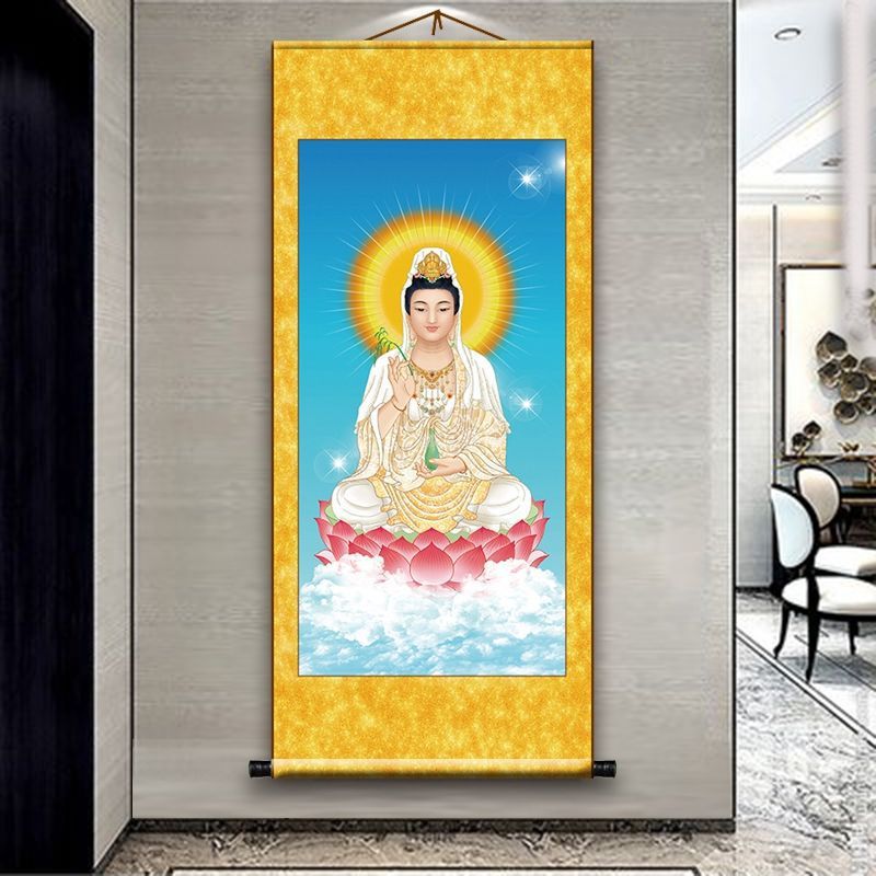 Like Buddha Statue Enshrine Silk Cloth Scroll Decorative Painting